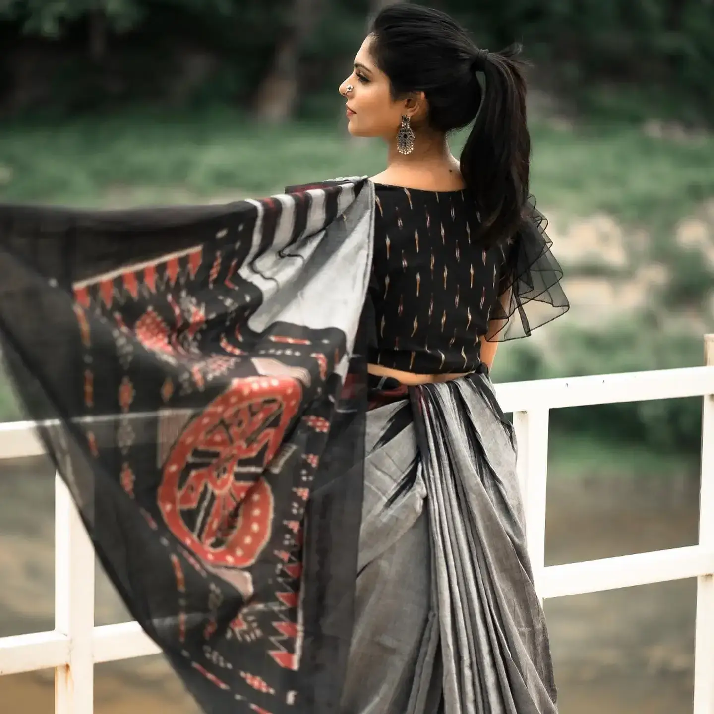 South Indian Actress Mounika Reddy in Traditional Black Saree